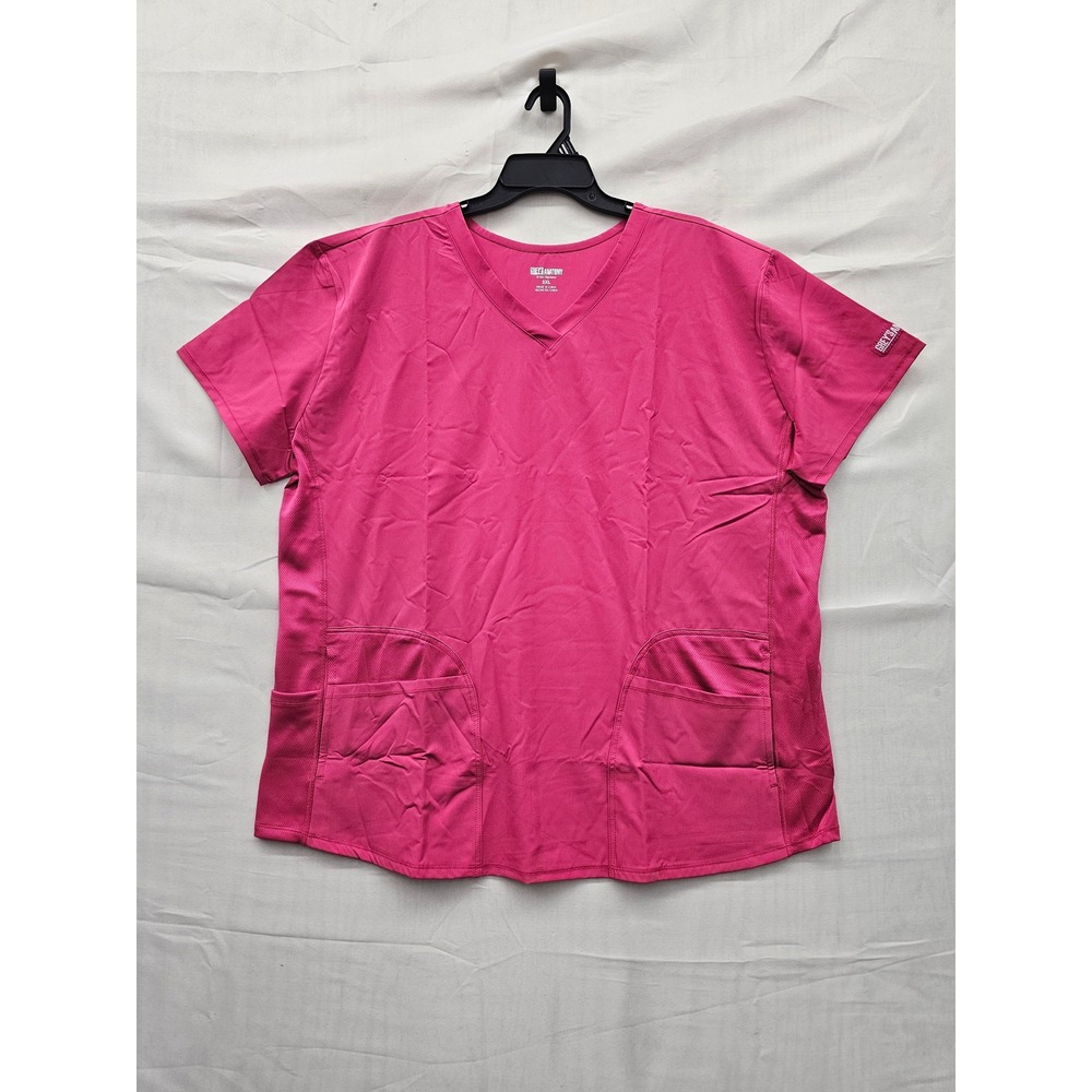 Grey's Anatomy Womens V-Neck Scrub Top Pink Polyester Blend Casual Size 3XL